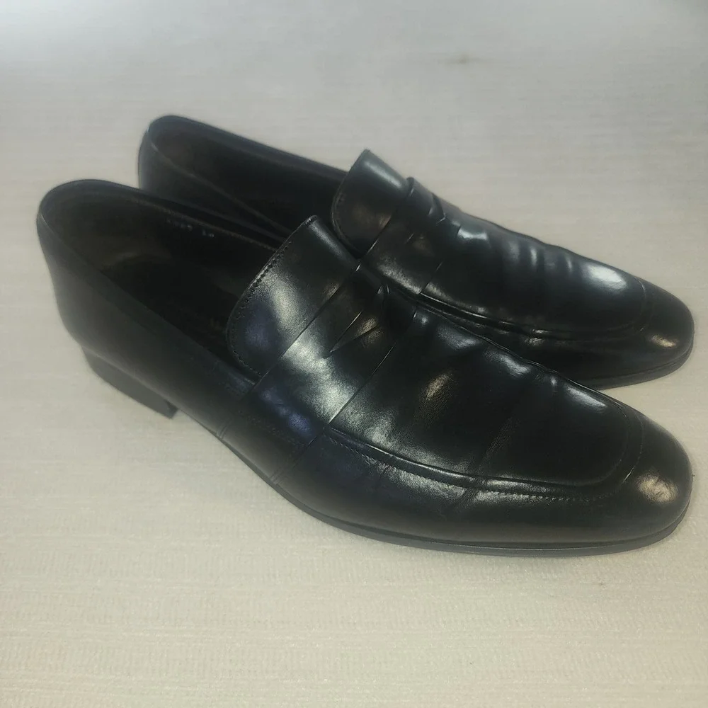 To Boot New York Adam Derrick Mens Black Leather Penny Loafers Size 10 Italy